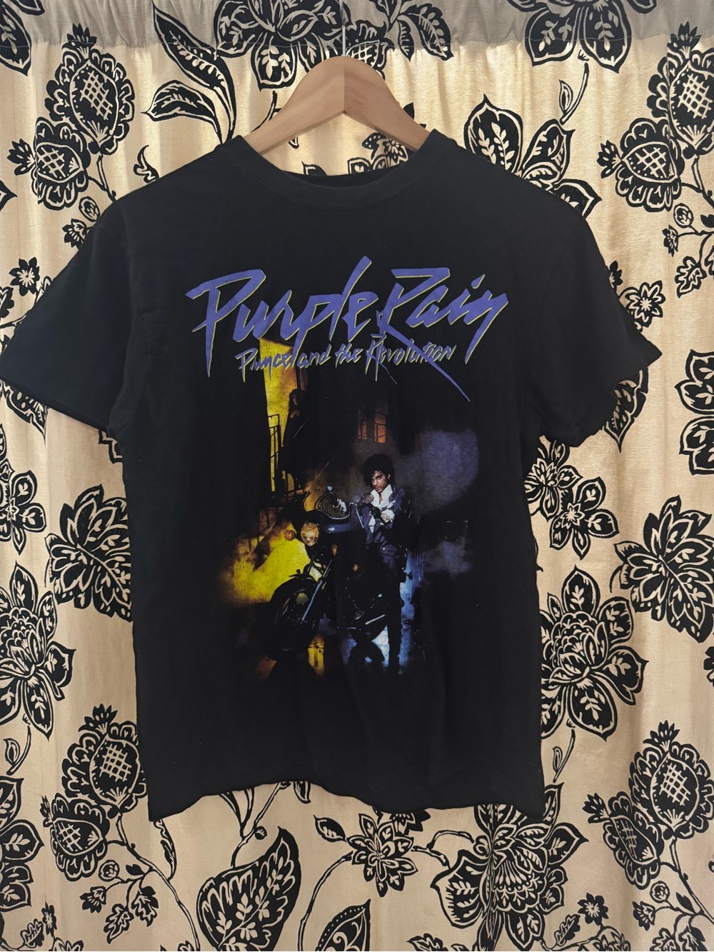 Source Unknown Black Purple Rain Graphic Tee with Yellow Accent